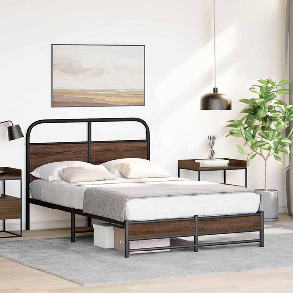 vidaXL Bed Frame Brown oak Steel Double Bed Rectangular Traditional