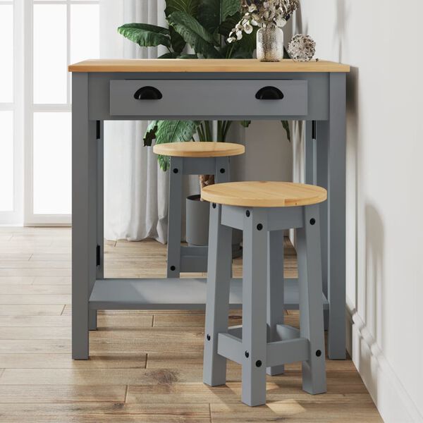 vidaXL Bar Stool Grey Solid Pine Wood with Honey Wax Finish Medium