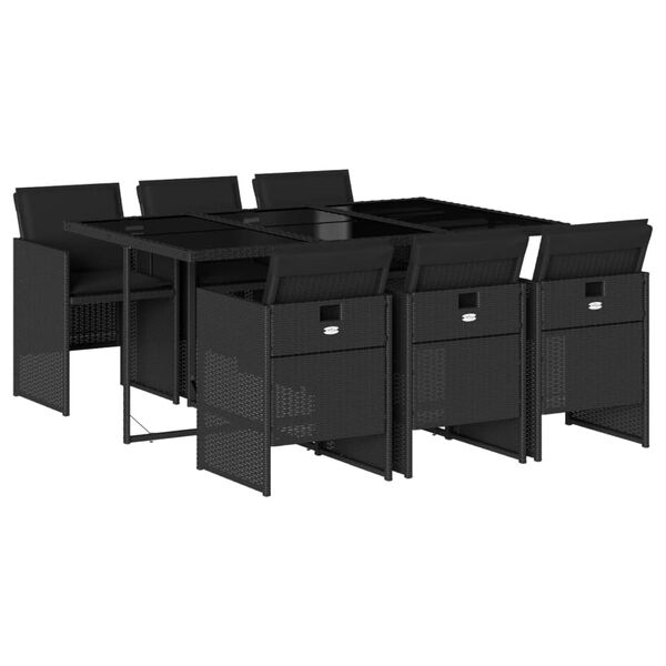vidaXL Patio Dining Set Set of 6 Black PE rattan Large