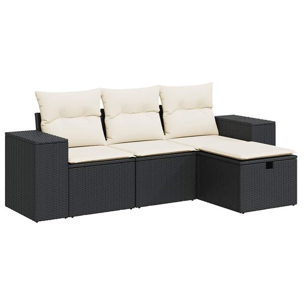 vidaXL Garden Sofa Set Black and Cream White PE Rattan, Powder-Coated Steel