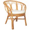 vidaXL Dining Chair Light brown, Cream white Natural rattan, Linen