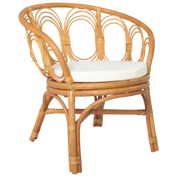 vidaXL Dining Chair Light brown, Cream white Natural rattan, Linen