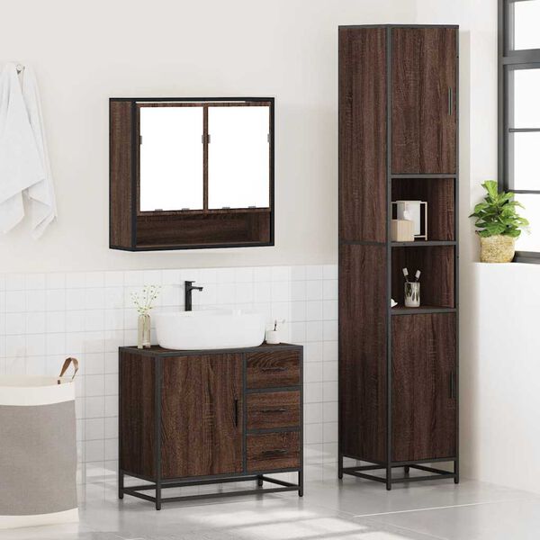vidaXL Bathroom Furniture Set Brown Oak Engineered Wood, Metal, Glass