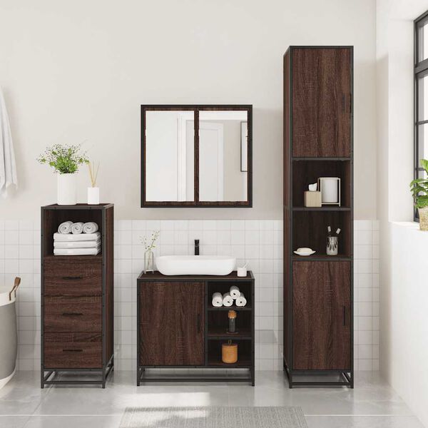 vidaXL Bathroom Furniture Set Brown Oak Engineered Wood Medium