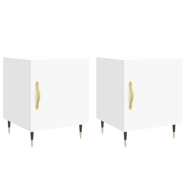 vidaXL Bedside Cabinet Set of 2 White Engineered wood, iron Medium