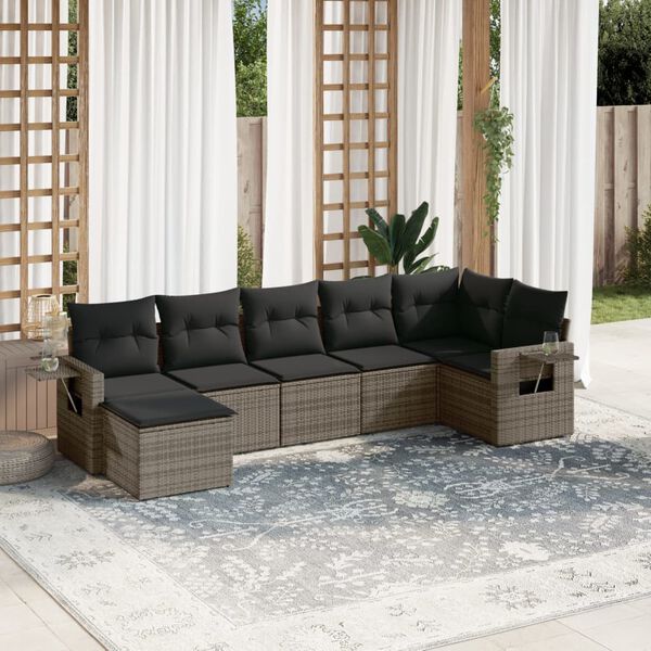 vidaXL Garden Sofa Set Grey PE Rattan 7 Piece Set Modular