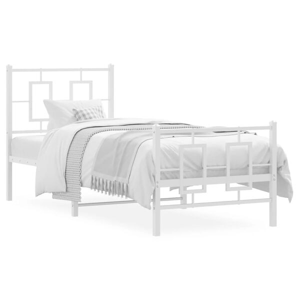 vidaXL Bed Frame White Powder-coated steel Twin Bed Frame Rectangular