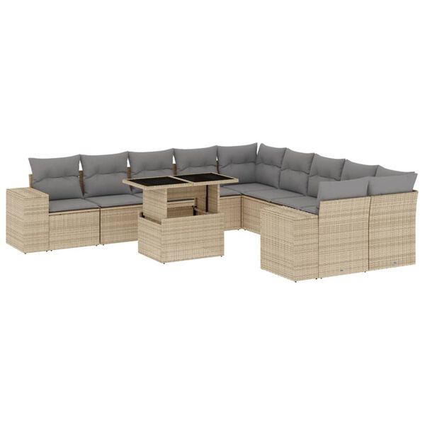 vidaXL Garden Sofa Set Beige Poly Rattan Large Modular Garden Sofa Set