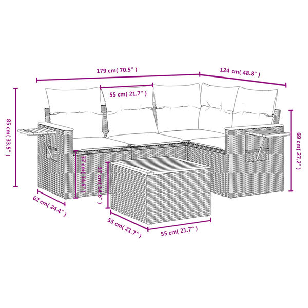 vidaXL Garden Sofa Set Grey PE rattan, powder-coated steel, acacia wood
