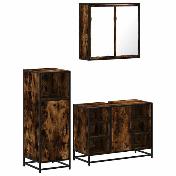 vidaXL Bathroom Furniture Set Smoked Oak Engineered wood, metal, glass