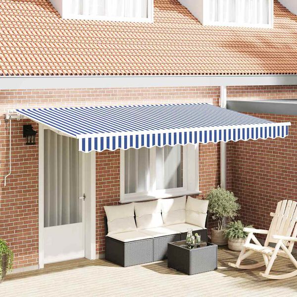 vidaXL Retractable Awning Blue and White 137.8" x 78.7