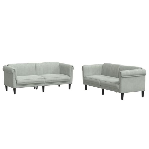 vidaXL Sofa Set Light Grey Velvet (100% polyester), plywood, solid wood