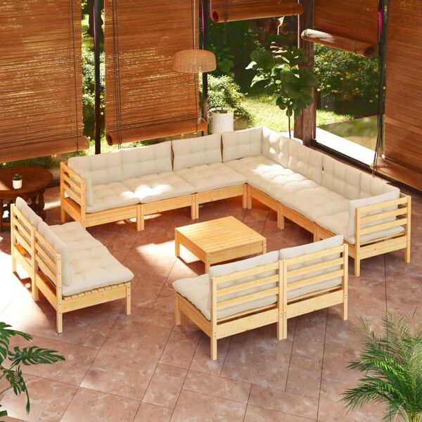 vidaXL Garden Lounge Set Cream, Natural Wood