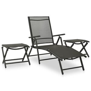 vidaXL Garden Lounge Set Black Aluminum, Textilene Standard Foldable