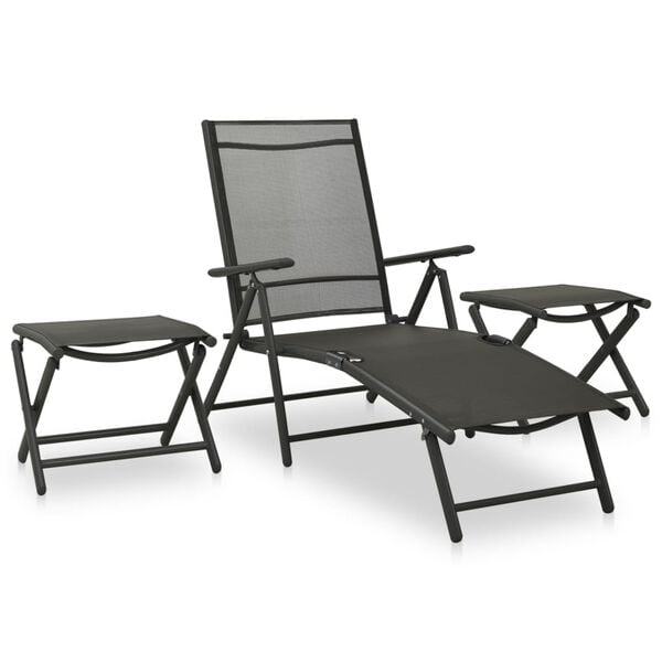 vidaXL Garden Lounge Set Black Aluminum, Textilene Standard Foldable