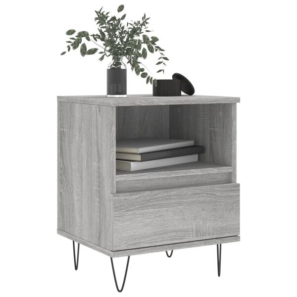 vidaXL Bedside Cabinet Set of 2 Grey Sonoma Engineered Wood, Metal