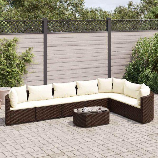 vidaXL Patio Sofa Set Set of 7 Brown, Cream White