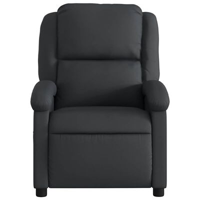 Close-up of the dark gray recliner’s front-facing view with armrests