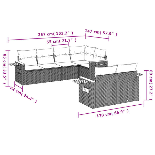 vidaXL Garden Sofa Set Grey PE rattan Large Adjustable Armrests