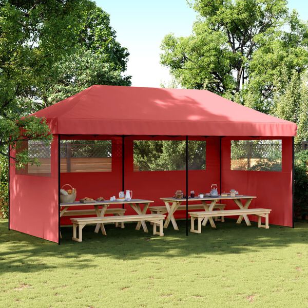 vidaXL Foldable Party Tent Pop-Up with 3 Sidewalls Burgundy