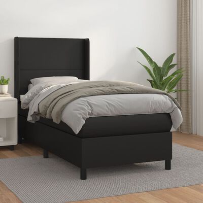 vidaXL Box Spring Bed with Mattress Black Twin XL Faux Leather