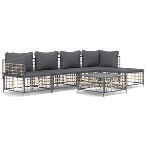 vidaXL Garden Lounge Set Anthracite Poly rattan, powder-coated steel, fabric