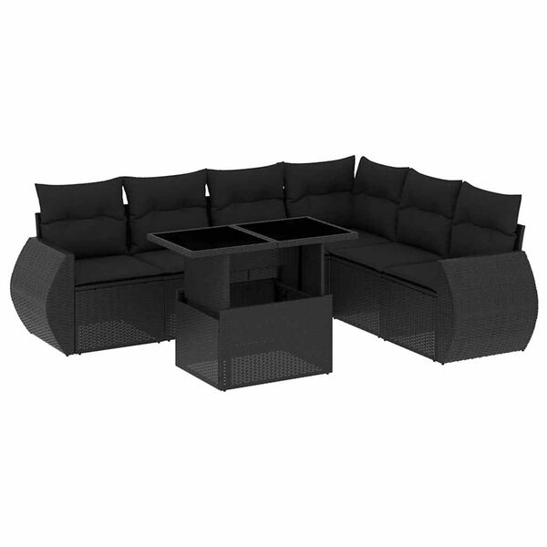 vidaXL Garden Sofa Set Black PE rattan, powder-coated steel, tempered glass