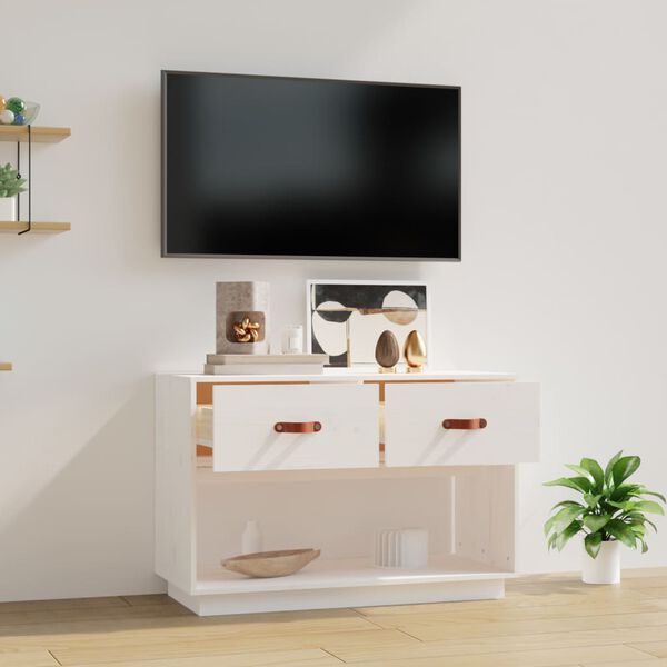 vidaXL TV Cabinet White Solid Pine Wood 35.4x15.7x23.6 in TV Cabinet