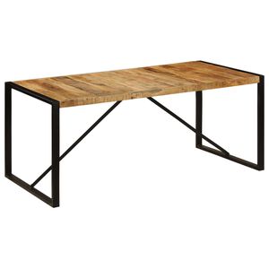 vidaXL Dining Table Brown and Black Rough Mango Wood Medium Industrial