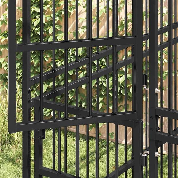 vidaXL Dog Kennel Black Powder-coated Steel Large Durable Dog Kennel