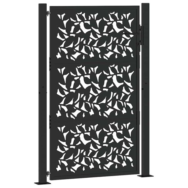 vidaXL Garden Gate Black 39.4x59.1" Steel Leaf Design
