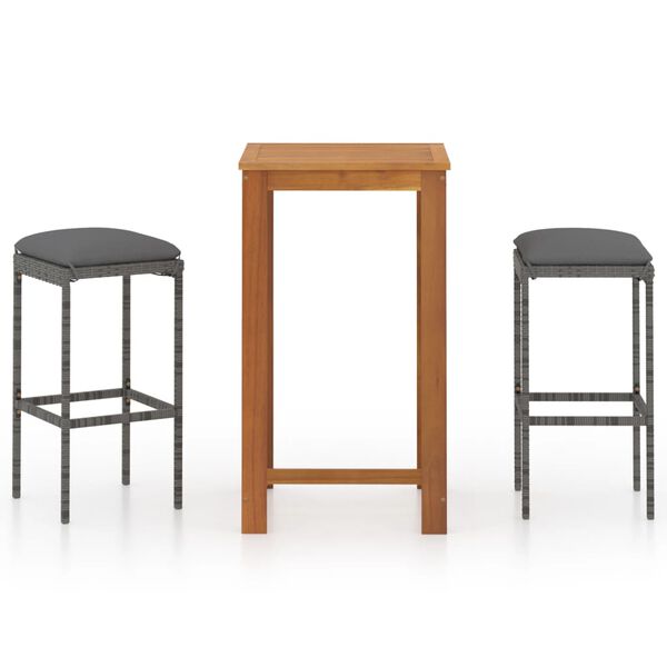 vidaXL 3 Piece Patio Bar Set with Cushions Gray