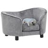 vidaXL Dog Sofa Grey Plush, Solid Fir Wood, Foam 27.2x19.3x15.7 in