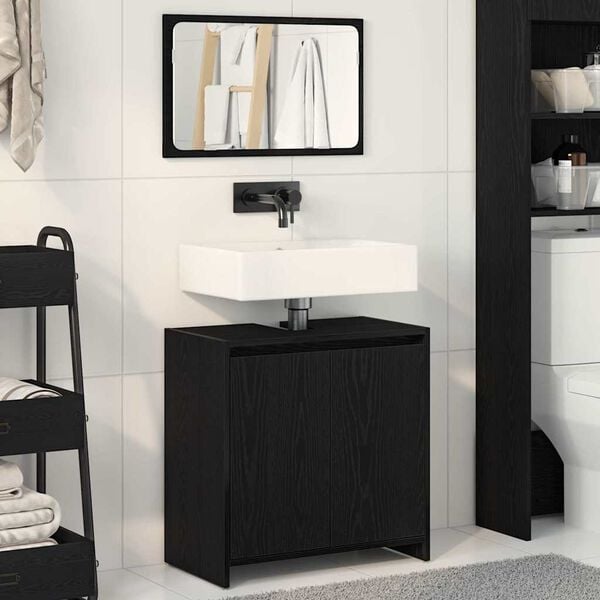 vidaXL Bathroom Cabinet Black Oak 60 x 33 x 61 cm Engineered Wood