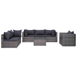 vidaXL Sofa Set Grey Poly rattan, powder-coated steel, glass, polyester