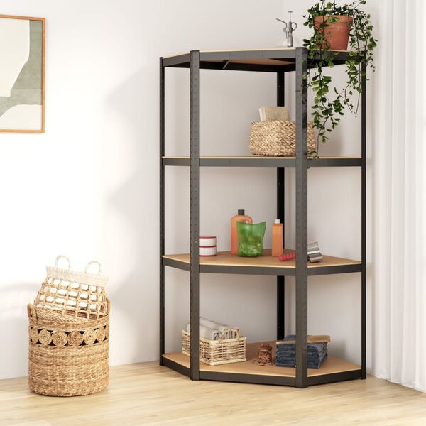 vidaXL 4-Layer Corner Shelf Anthracite Steel&Engineered Wood
