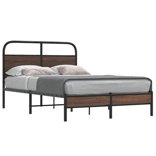 vidaXL Bed Frame Brown Oak Steel, Engineered Wood Full Durable