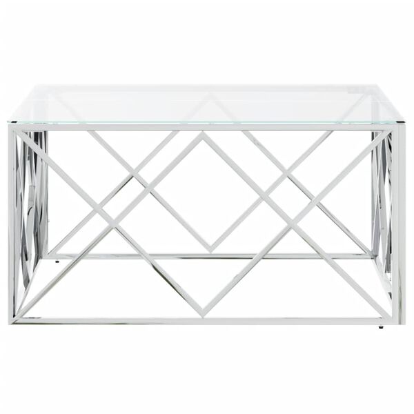 vidaXL Coffee Table Silver Stainless Steel, Tempered Glass