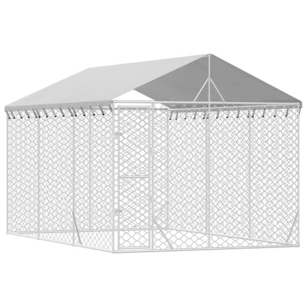 vidaXL Outdoor Dog Kennel Silver Galvanized Steel Large
