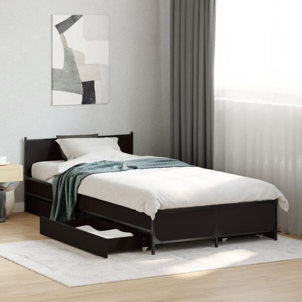 vidaXL Bed Frame Black Engineered wood, steel Small Single Bed Frame