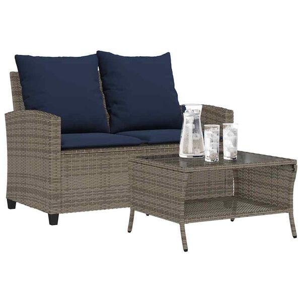 vidaXL Garden Sofa Grey PE rattan, powder-coated steel, tempered glass