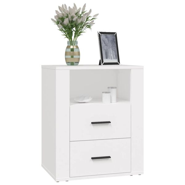 vidaXL Bedside Cabinet White Engineered wood Medium Bedside Cabinet