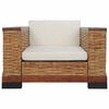 vidaXL Sofa Brown and Cream Natural Rattan, Solid Mango Wood, Fabric Large