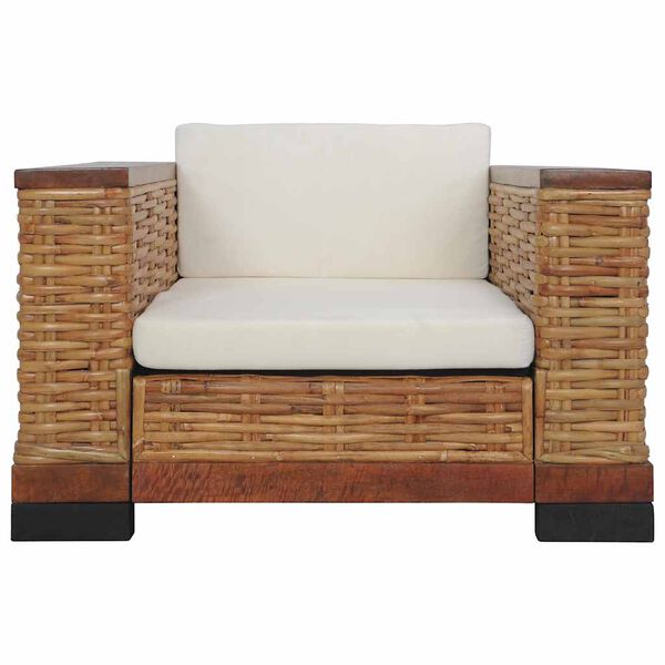 vidaXL Sofa Brown and Cream Natural Rattan, Solid Mango Wood, Fabric Large