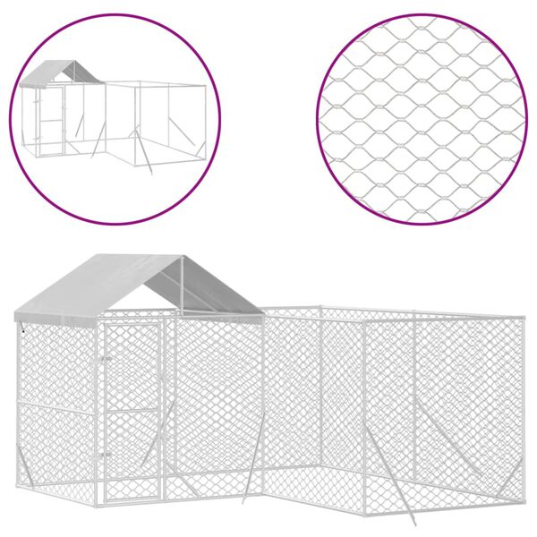 vidaXL Outdoor Dog Kennel Silver Galvanized Steel and Polyethylene
