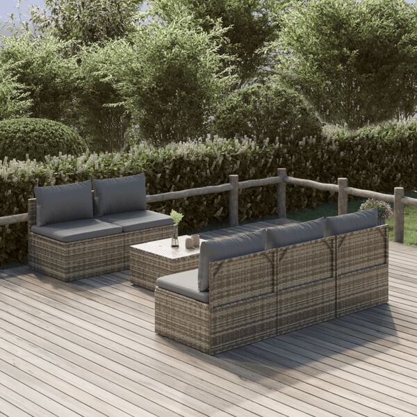 vidaXL Garden Lounge Set Grey PE rattan, powder-coated steel, polyester, PVC