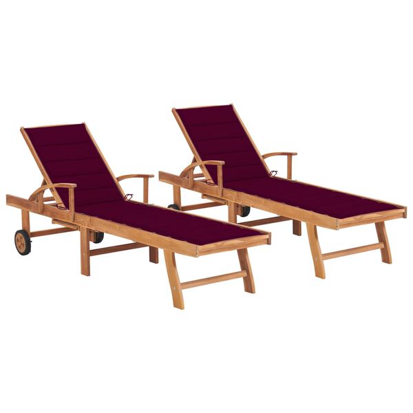 vidaXL Sun Lounger Set of 2 Wine Red Cushion