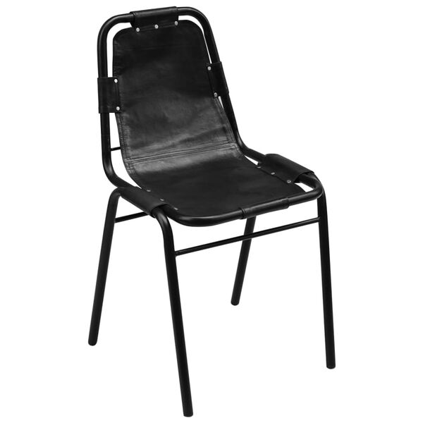 vidaXL Dining Chair Set of 2 Black Real Leather, Lacquered Steel