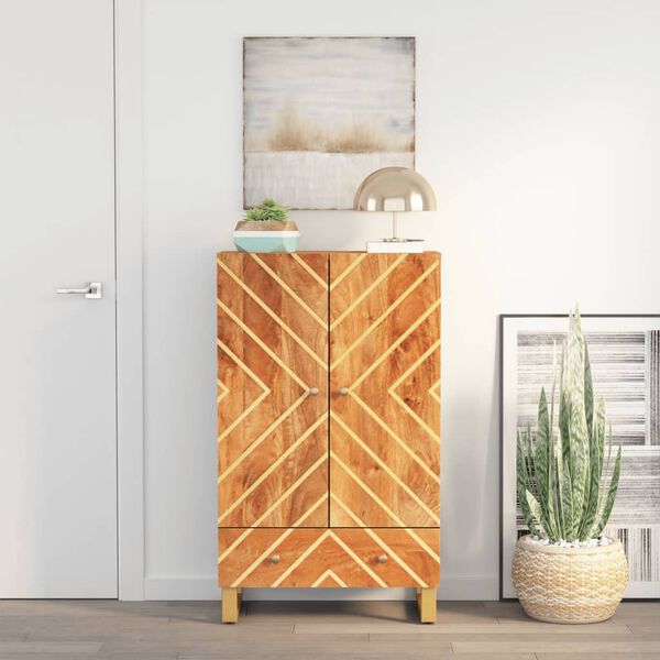 vidaXL Highboard Brown and Black 23.6"x13.2"x39.4" Solid Wood Mango