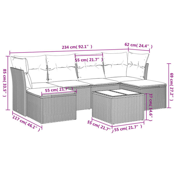 vidaXL 7 Piece Patio Sofa Set with Cushions Gray Poly Rattan